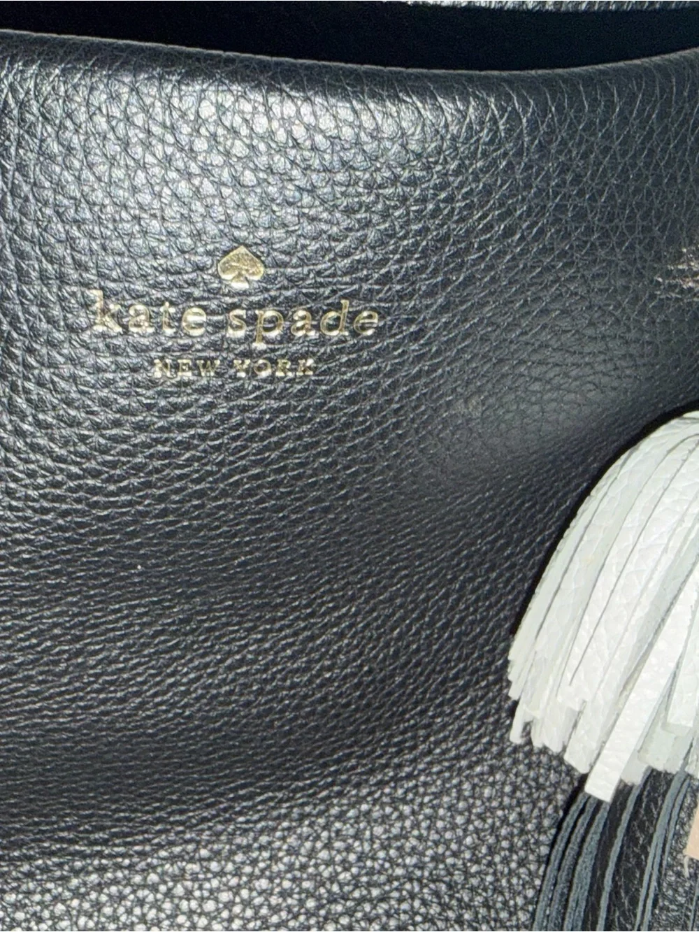 kate spade Black Leather Tote with Multi-Tassel Charm
